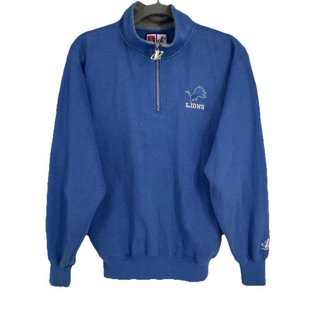 Vintage Detroit Lions Quarter Zip Sweatshirt Mens Medium Blue NFL Football